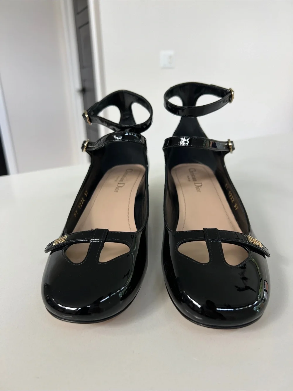 Christian Dior aime dior black patent leather ballet flats block heel 37